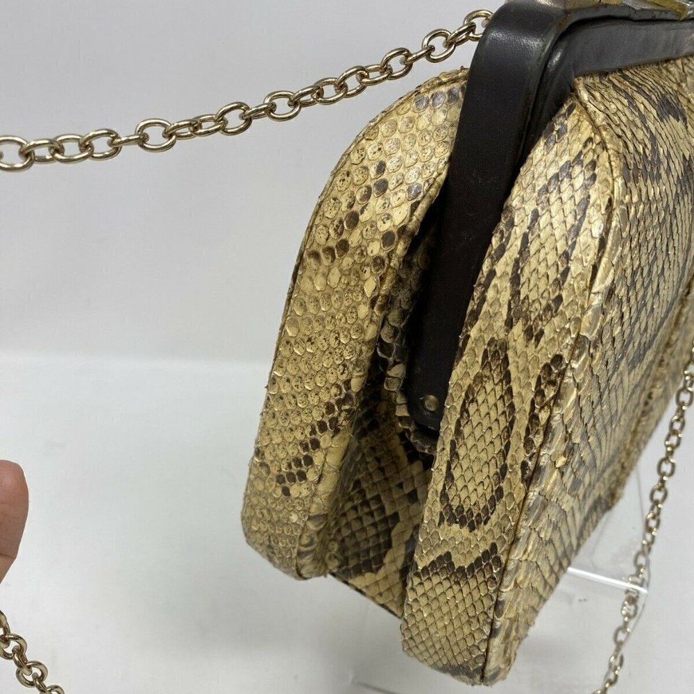 Vintage Beige Python Snakeskin Structured Hand Bag - image 6
